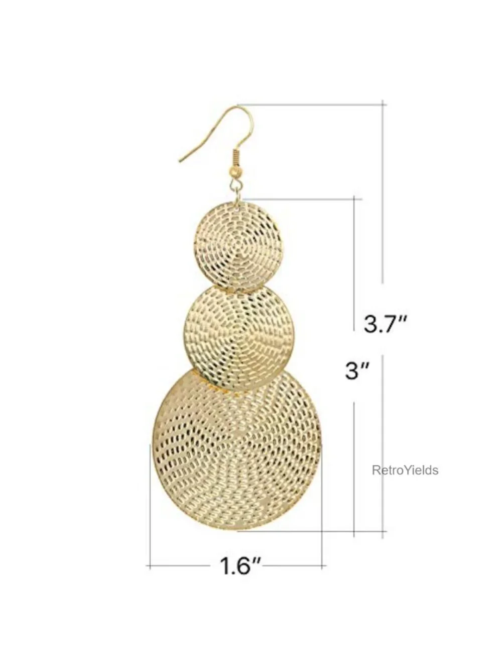 14K Gold Plated Statement Triple Round Disc Dangle Drop Earrings for Women